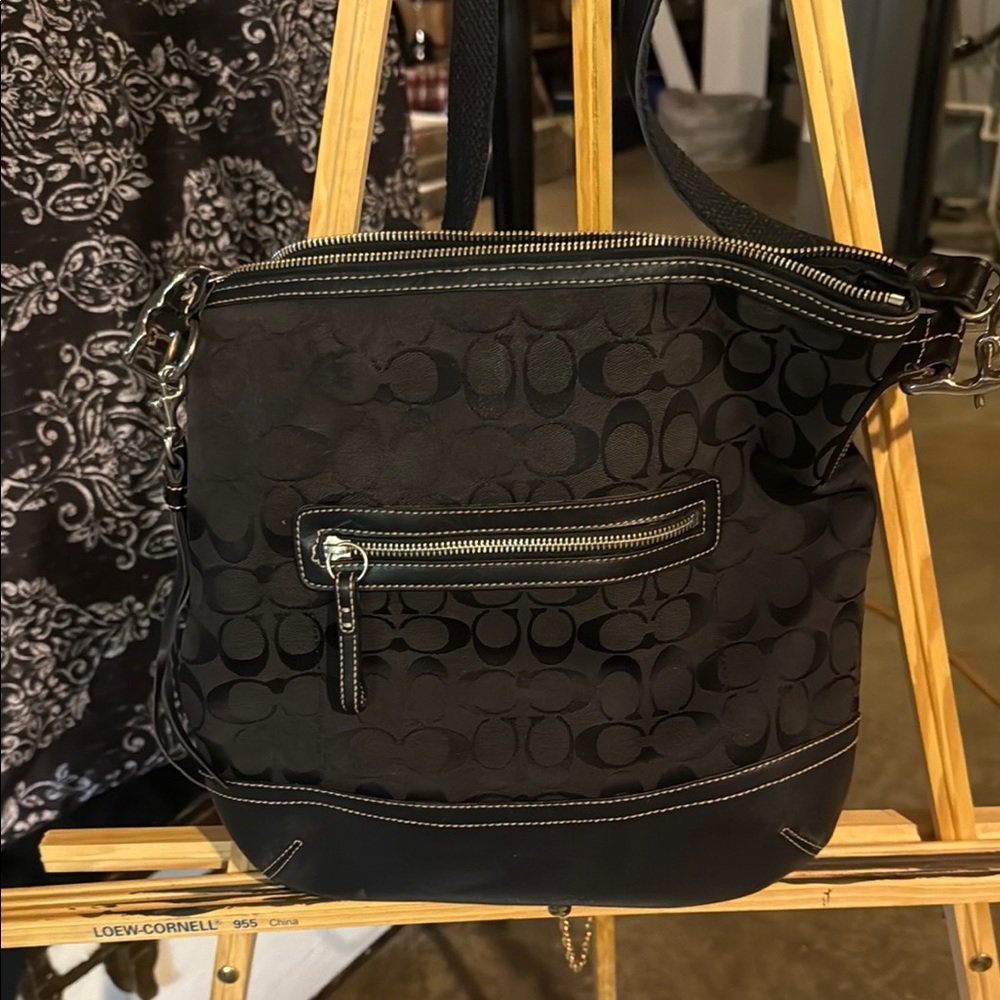 Coach Black Shoulder Bag with Signature Pattern